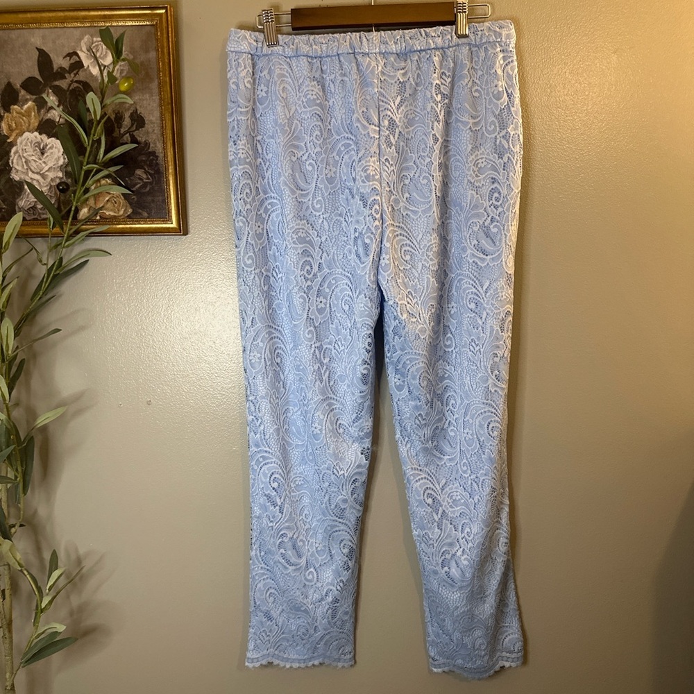 Isaac Mizrahi Live Blue Lace Ankle Pants Pull On Stretch Size 10 - Picture 7 of 8
